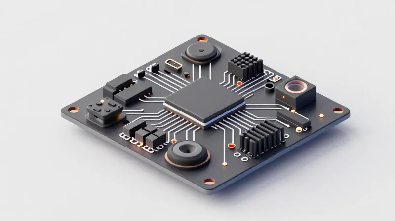 What Pre-Validated PCBA Means for Manufacturing An isometric 3D view of a modular, pre-validated circuit board assembly with glowing connection points.