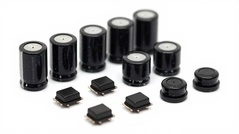 Engineering Reliability at the Component Level A clean, studio-lit shot of high-quality electronic components like capacitors and resistors on a white surface.