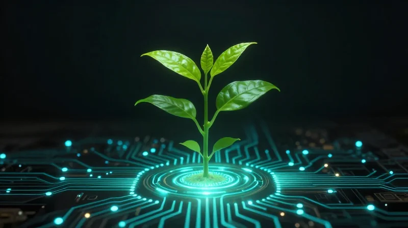 Long-Term Profitability and Brand Loyalty A conceptual illustration of a plant growing from a circuit-shaped structure, symbolizing growth and reliability.