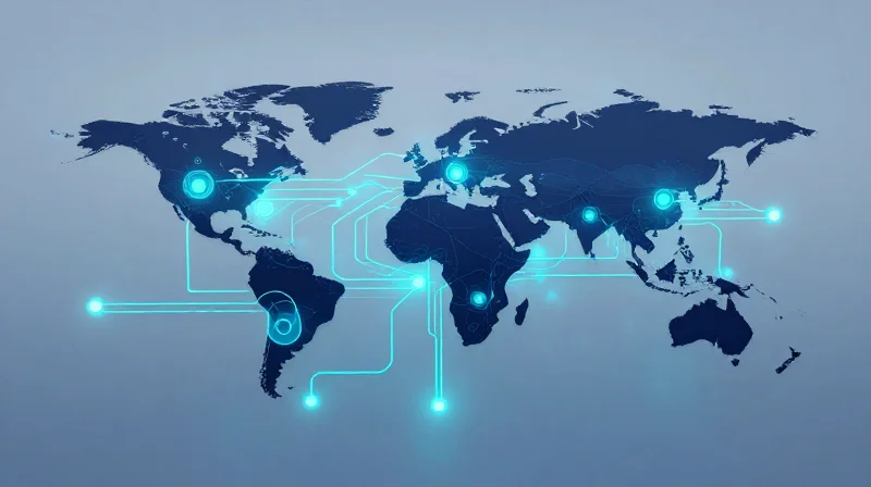 Evaluating Supply Chain Transparency and Risk Management Abstract conceptual art showing interconnected nodes representing a secure and transparent global supply chain.