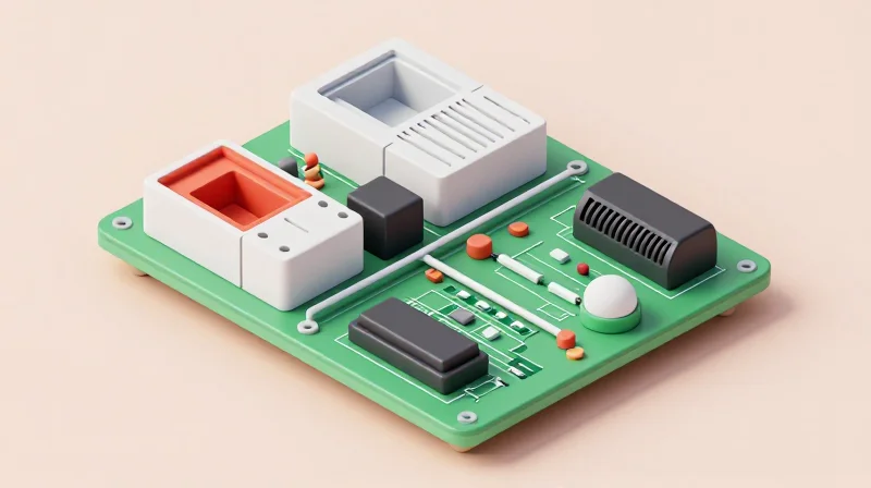 Strategic Component Placement for High-Density Boards An isometric 3D render of a control board showing isolated electrical zones.