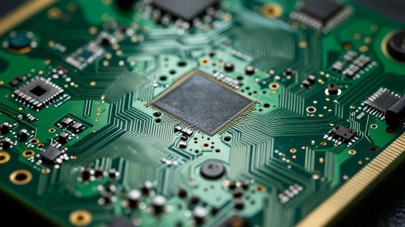 The Evolution of Micro HDI in Compact Imaging A close-up view of a high-density interconnect PCB showing complex miniaturized circuit patterns