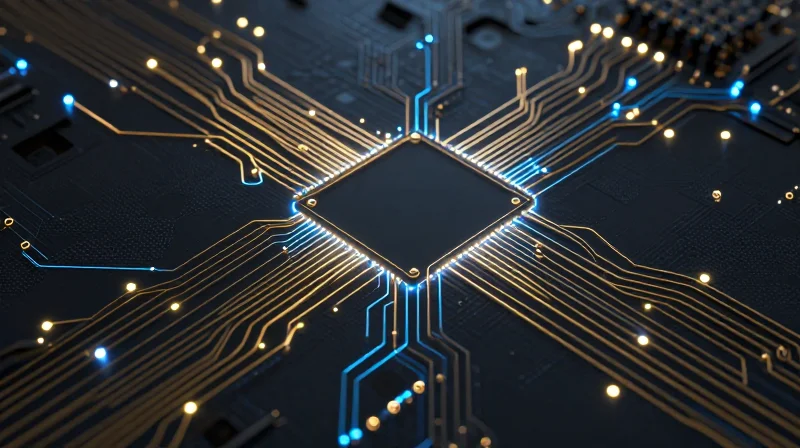 Critical Signal Integrity Challenges in Miniaturized Layouts Abstract representation of high-speed data flow paths on a circuit board