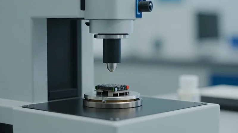 Manufacturing Standards and Reliability Protocols A high-tech lab environment performing vibration testing on electronic components