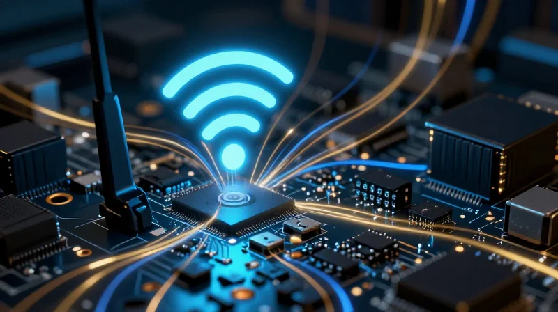 Visualization of WiFi signal propagation away from a noisy power electronics section on a circuit board.