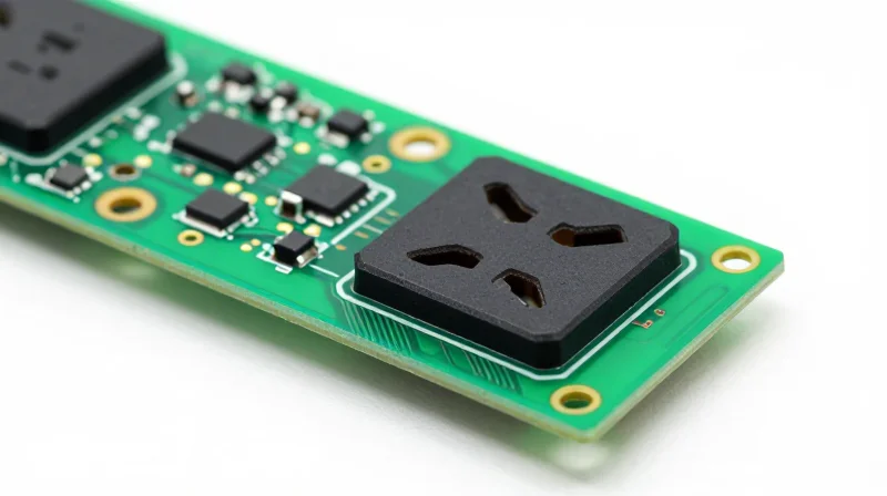 WiFi-Based PCBA Architectures: Pros and Cons Close up of a smart plug PCBA on a white background
