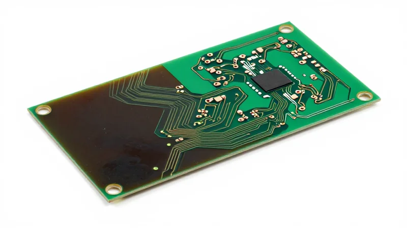 The Rise of Rigid-Flex PCB Technology A sophisticated rigid-flex PCB showing the flexible ribbon connector between two rigid sections