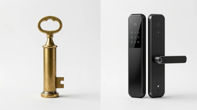 Comparative Market Trends: What Customers Demand Today Side-by-side comparison of a traditional key lock and a modern biometric smart lock.