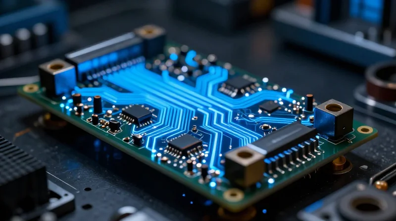 Understanding the Role of the PCBA in Load Cell Signal Processing A close-up of a high-tech PCBA board connected to a load cell sensor with glowing fiber optic data paths.