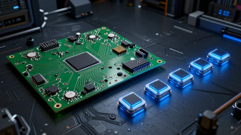 An abstract 3D visualization showing the transition from bulky legacy circuit boards to compact intelligent sensor nodes.