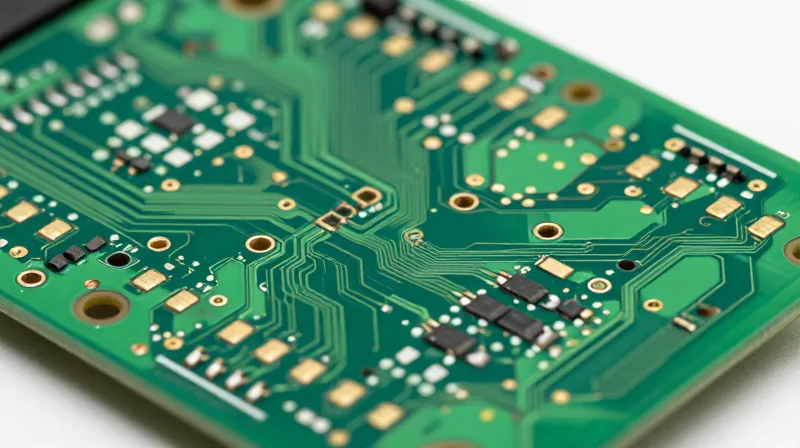 A close-up view of a rigid industrial circuit board showing signs of thermal stress and structural constraints.