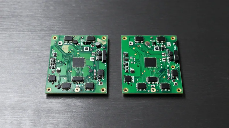 Side-by-side comparison of a standard fragile PCB and a robust industrial-grade PCB.