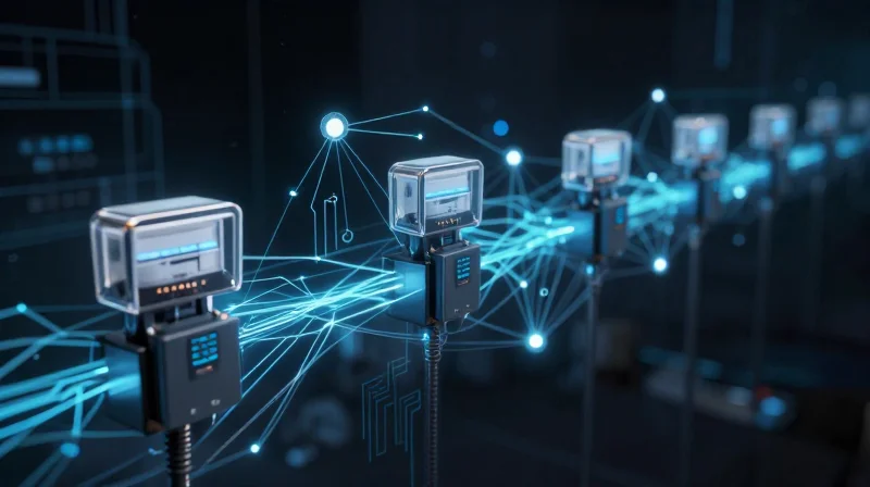 Digital visualization showing the transformation of electrical grid nodes