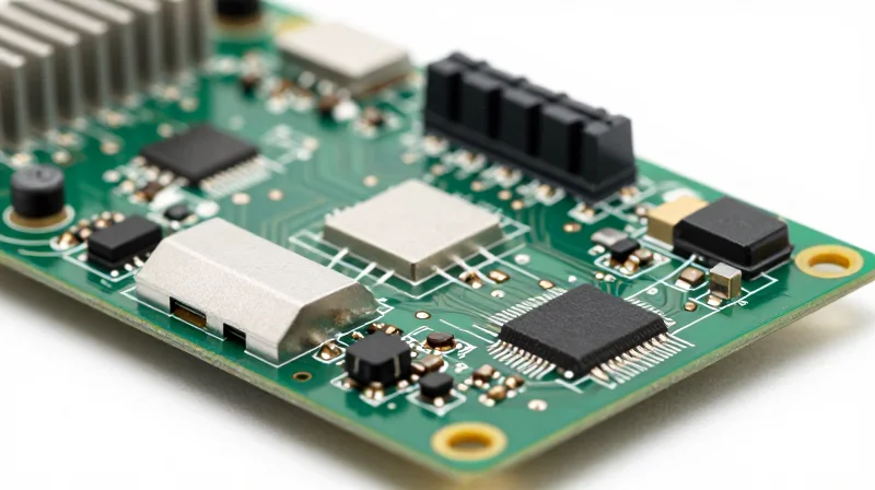 Close-up of a complex professional high-power PCB for industrial electronics