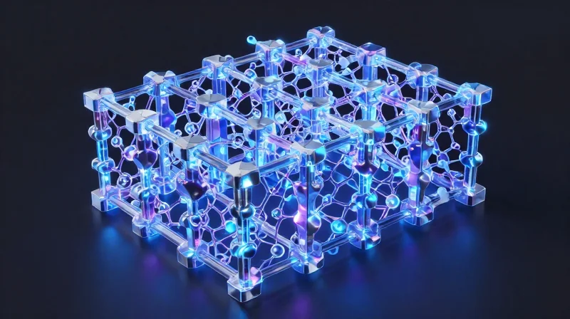 A glowing hexagonal structure representing silicon carbide crystal lattice