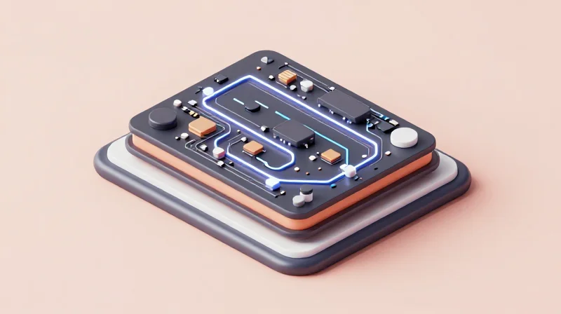 Isometric view of a multi-layered 3D circuit board module