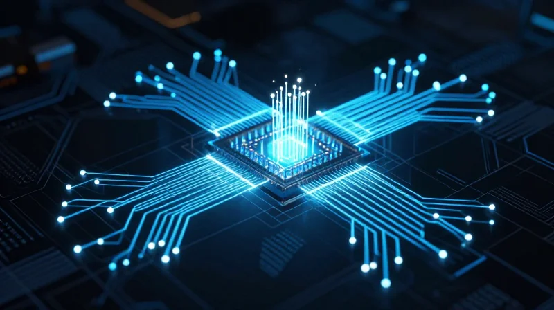 Holographic visualization of electromagnetic field simulation over a PCB design