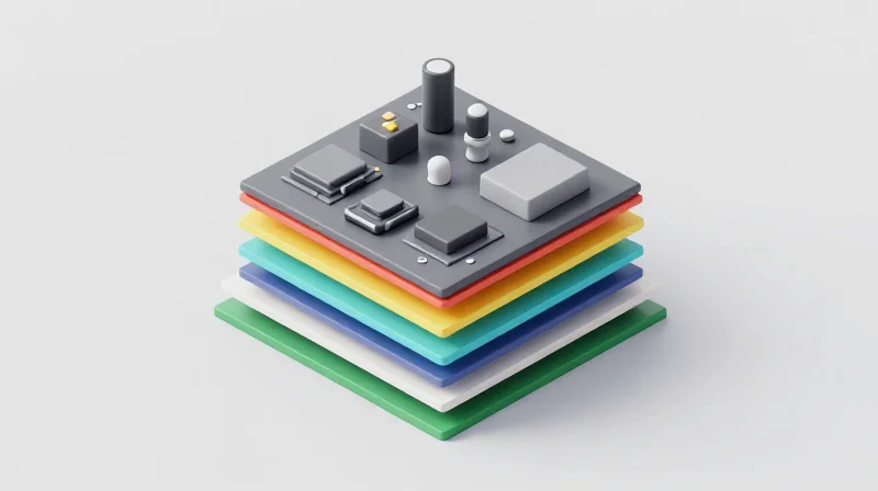 A cross-section view showing multiple layers of a professional industrial PCB