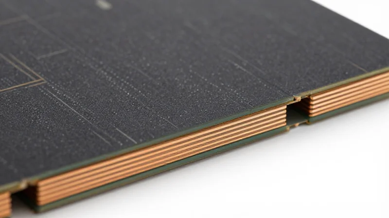 Close-up macro shot of an advanced PCB laminate material showing unique fiber texture and reinforced substrate layers.