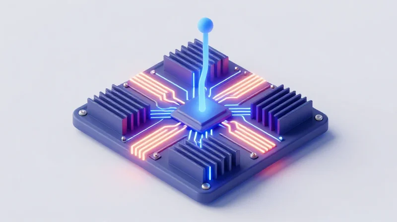 Abstract representation of thermal management showing heat dissipation away from electronic components.