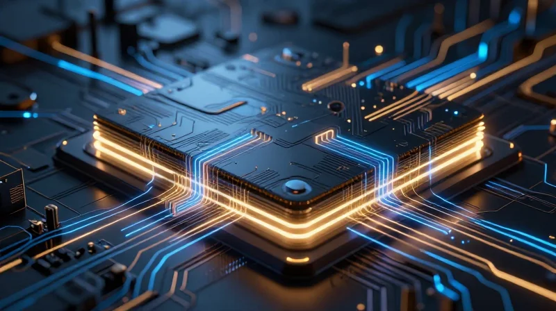 Abstract conceptual visualization of PCB structural integrity under vibration.