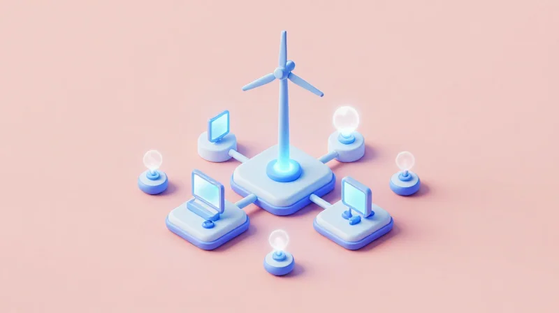 Isometric view of a remote wind energy monitoring system network.