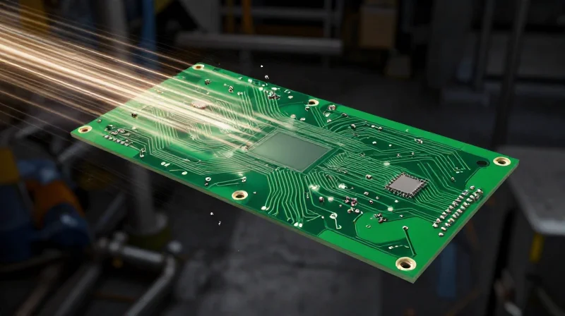 Abstract representation of mechanical stress on a rigid circuit board