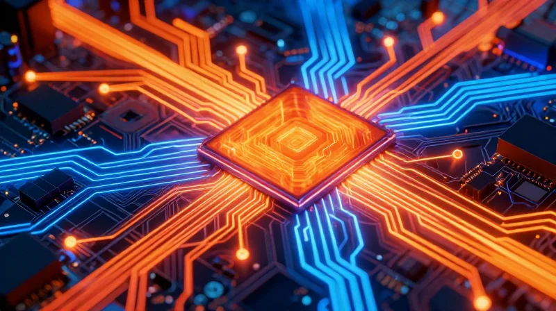 Abstract representation of thermal dissipation on a circuit board.