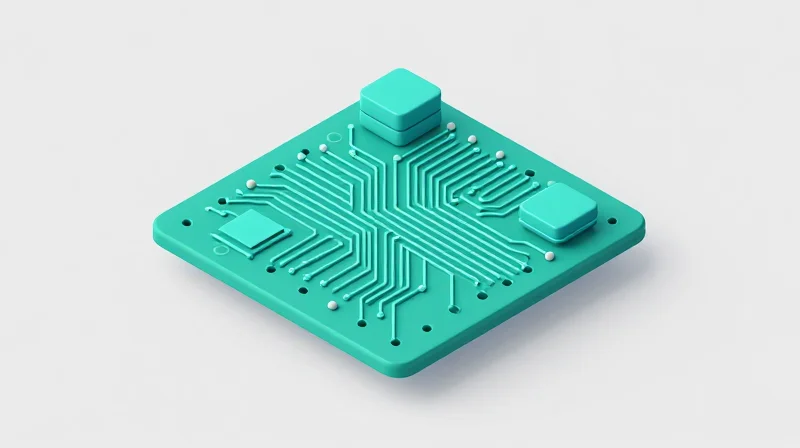 Isometric view of a PCB with a dense array of thermal vias.