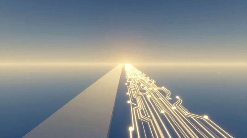 Conceptual illustration of two diverging pathways of light representing technical choices.