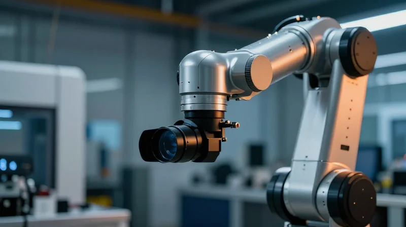 Advanced machine vision camera mounted on an industrial robotic arm