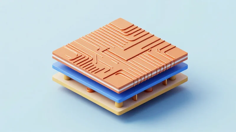 Isometric view of a layered PCB stack-up design