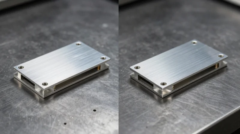 Side-by-side comparison of two different aluminum PCB material grades under testing lights