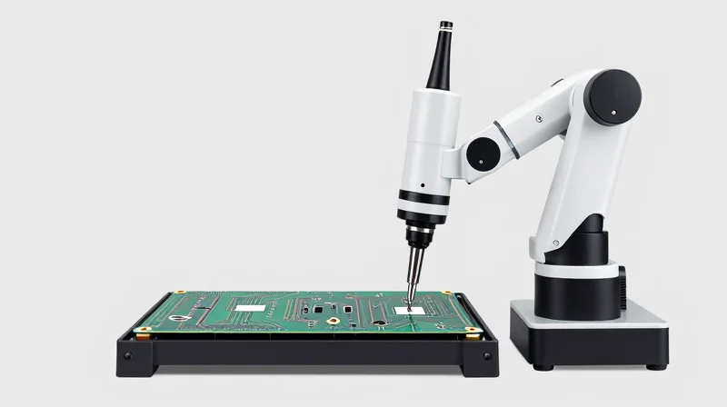 Side-by-side comparison of manual coating tool and automated robotic dispensing nozzle