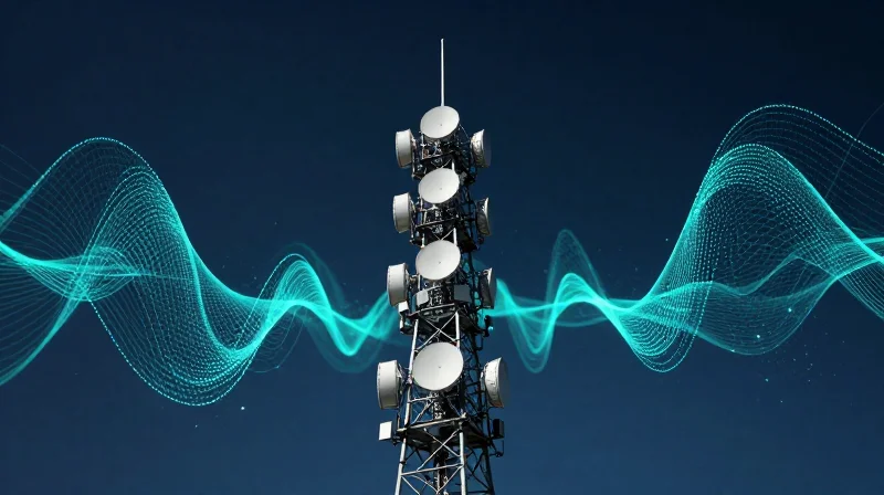 Abstract representation of modern 5G base station wireless infrastructure