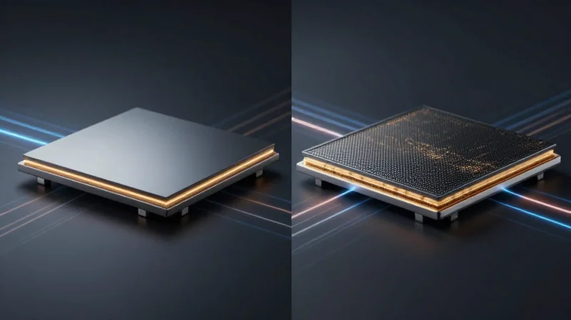 Split screen visual comparing high-frequency signal performance of different materials