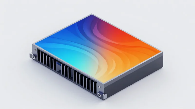 A 3D visualization showing heat dissipation in a modern optical transceiver module, with blue and orange thermal gradients representing efficient cooling.