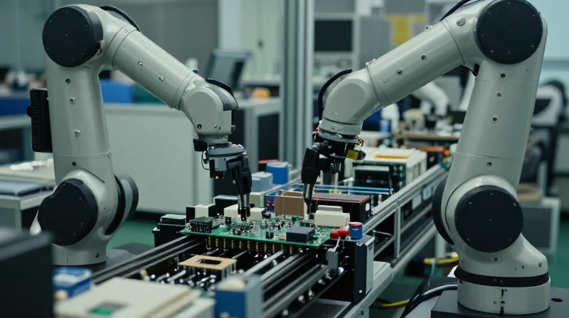 High-precision manufacturing environment for optical transceiver circuit boards.