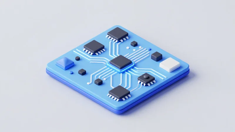Isometric view of modular electronic component integration.