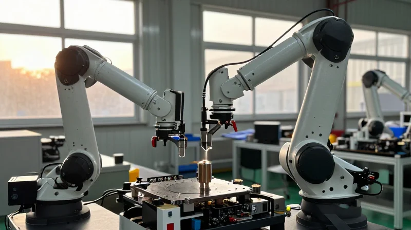 Robotic manufacturing precision process in a high-tech electronics facility