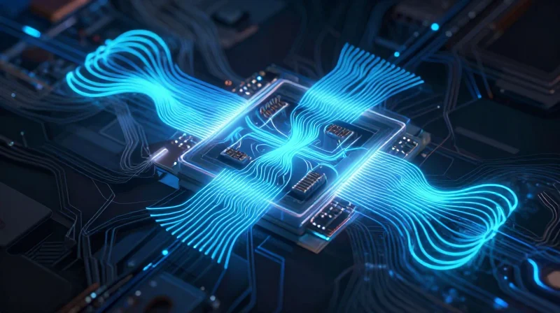 Abstract visualization of electromagnetic waves and signal disruption.
