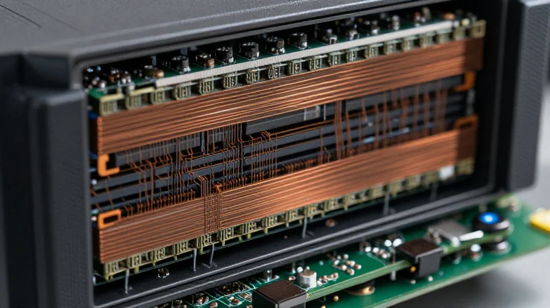 A close-up view of a high-layer count server motherboard showing intricate internal routing and stacked PCB layers.
