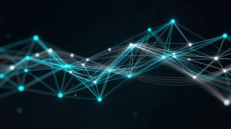Abstract visualization of data nodes and connectivity representing predictive monitoring of hardware.