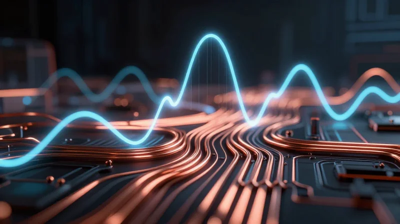 Abstract representation of signal wave propagation through traces with consistent impedance