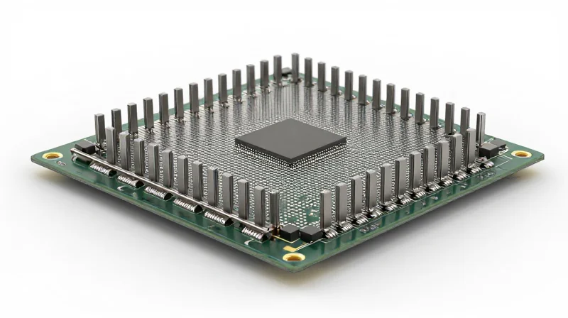 Macro 3D view of via-in-pad design with microvias connecting board layers