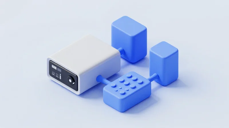 Isometric view of a modular electronics system with connected circuit board blocks