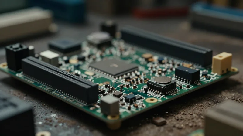 A close-up of a consumer-grade electronic device failing in a rugged industrial environment