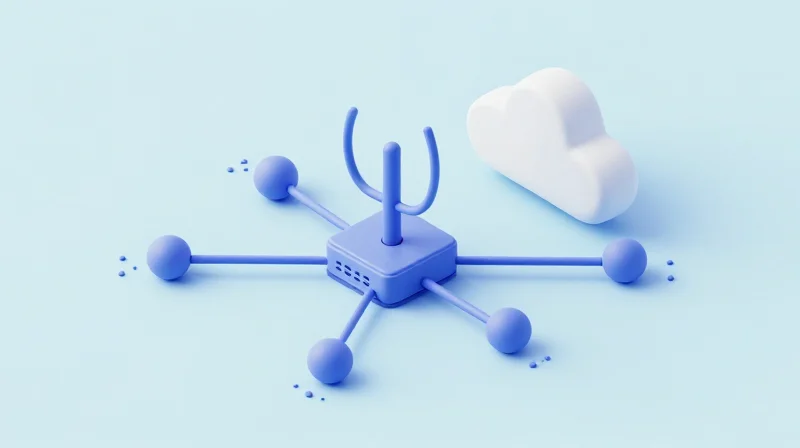 Isometric view of sensor nodes connecting to a central gateway