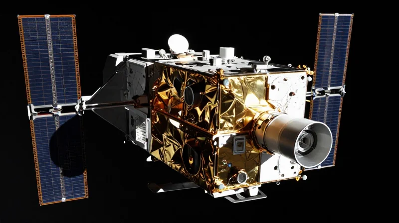 A high-precision satellite orbiting the Earth in deep space, conveying reliability and high stakes engineering.