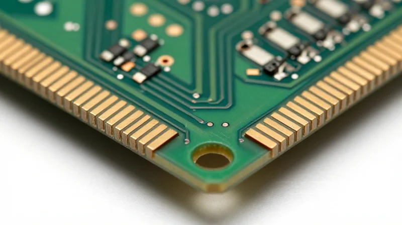 Macro view of precise copper traces on a circuit board surface.